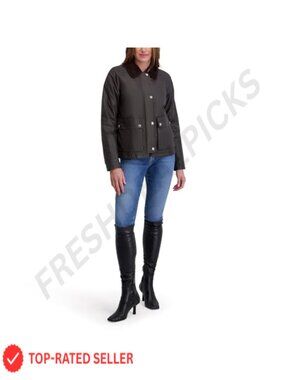 Waxed Cotton Barn Jacket Corduroy Collar Snap Pockets Quilted Casual